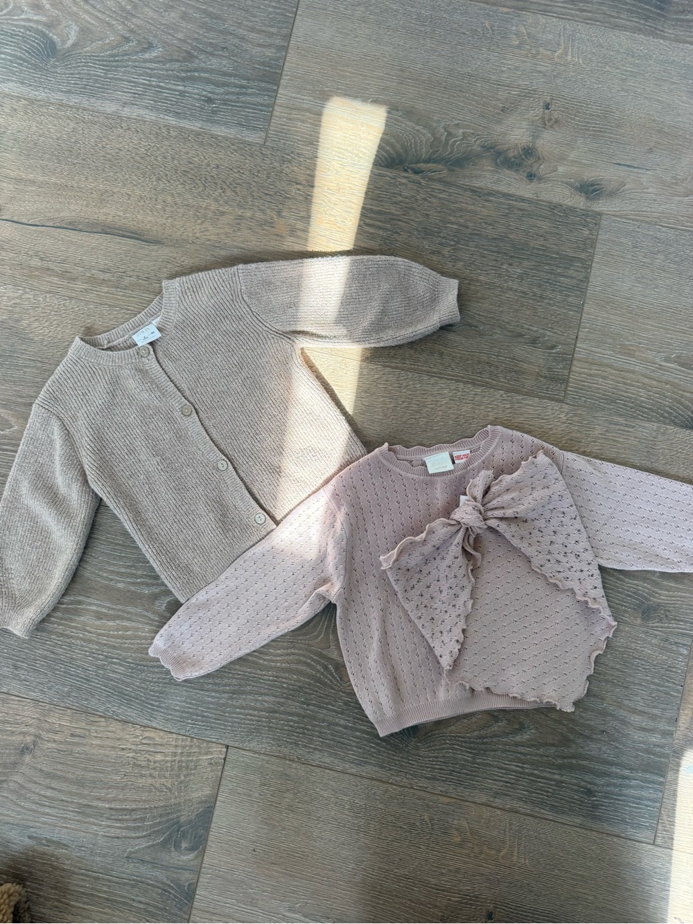 Zara Girls 2T Knit Cardigan & Bow Sweater Set - Light Taupe/Pink